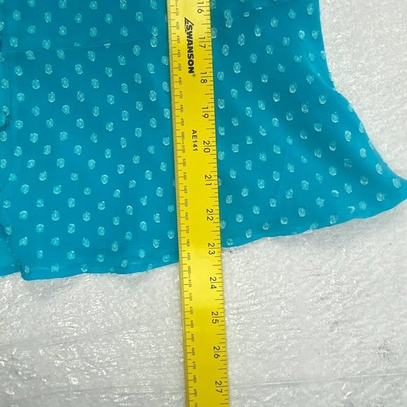 Chico's Blouse Womens Size 1 Medium 8 Blue Clip Dot Peplum‎ Flutter Sleeve Top - Picture 10 of 12